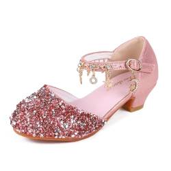 EDOSIR Mädchen Tanzschuhe Glitzer Shinning Abendschuhe Bowknot Low Heels Kleine Mädchen Mary Jane Schuhe Dress Up Prinzessin Schuhe Geburtstag Hochzeit, 9 Rosa, 33 EU von EDOSIR