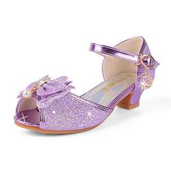 Mädchen Tanzschuhe Glitzer Shinning Abendschuhe Bowknot Low Heels 2Violett Größe 33 CN(32 EU) Kleine Mädchen Mary Jane Schuhe Dress Up Prinzessin Schuhe Geburtstag Hochzeit von EDOSIR