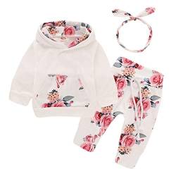 EDOTON Baby Mädchen Outfit 2 Stücke Set Gestreifte Blumen Hoodies mit Tasche Top + Lange Hosen Sweatshirt Outfit Kleidung (90/12-18 Monate, Blume) von EDOTON