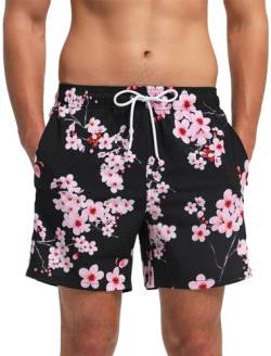 EDOTON Badehose für Herren mit Reißverschlusstasche Schnell Trocknend Wasserdicht Badeshorts Verstellbare Badeshorts mit Kordelzug (EU M/Tag L, Blume) von EDOTON