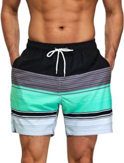 EDOTON Badehose für Herren mit Reißverschlusstasche Schnell Trocknend Wasserdicht Badeshorts Verstellbare Badeshorts mit Kordelzug (EU XL/Tag XXL, Streifen) von EDOTON