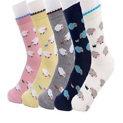 EDOTON Cartoon Socken Pack für Damen Mädchen Bunt Socken Bequeme Socke 5-6 Paar (5 Paar-Schaf) von EDOTON