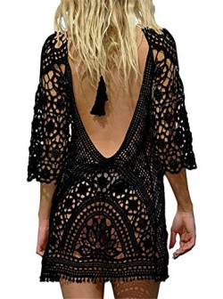 EDOTON Damen Gestrickte Strandkleid Bikini Cover Up Sommer Strand Vertuschen Bikinibluse (C-schwarz) von EDOTON