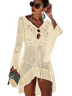 EDOTON Damen Gestrickte Strandkleid Bikini Cover Up Sommer Strand Vertuschen Bikinibluse (D- Beige) von EDOTON