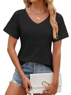 EDOTON Damen Tshirt Kurzarm Bluse V Ausschnitt Bluse Langarm Tops Herbst Winter Casual Solide Tunika Damen (L,X schwarz) von EDOTON