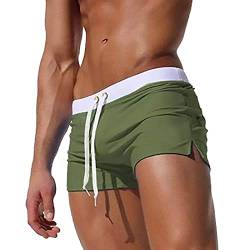 EDOTON Herren Badehose Jungen Bademode Sexy Badeshorts für Männer Schwimmhose mit Reißverschlusstasche Trainingsshorts Elastisch Verstellbar Mit Tunnelzug Badeshorts (EU L/Tag XL, Armygrün) von EDOTON