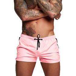 EDOTON Herren Badehose Jungen Bademode Sexy Badeshorts für Männer Schwimmhose mit Reißverschlusstasche Trainingsshorts Elastisch Verstellbar Mit Tunnelzug Badeshorts (EU M, A - Rosa) von EDOTON