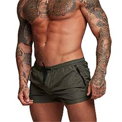 EDOTON Herren Badehose Jungen Bademode Sexy Badeshorts für Männer Schwimmhose mit Reißverschlusstasche Trainingsshorts Elastisch Verstellbar Mit Tunnelzug Badeshorts (EU S/Tag M, A - Armeegrün) von EDOTON