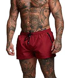 EDOTON Herren Badehose Jungen Bademode Sexy Badeshorts für Männer Schwimmhose mit Reißverschlusstasche Trainingsshorts Elastisch Verstellbar Mit Tunnelzug Badeshorts (EU S/Tag M, A - Rot) von EDOTON