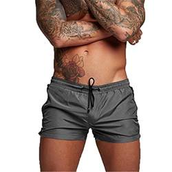 EDOTON Herren Badehose Jungen Bademode Sexy Badeshorts für Männer Schwimmhose mit Reißverschlusstasche Trainingsshorts Elastisch Verstellbar Mit Tunnelzug Badeshorts (EU S/Tag M, A - Silber_Grau) von EDOTON