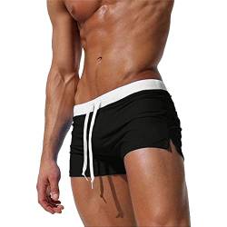 EDOTON Herren Badehose Jungen Bademode Sexy Badeshorts für Männer Schwimmhose mit Reißverschlusstasche Trainingsshorts Elastisch Verstellbar Mit Tunnelzug Badeshorts (EU S/Tag M, Schwarz) von EDOTON