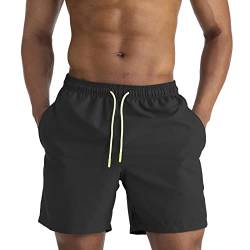 EDOTON Herren Badeshorts, schnelltrocknend wasserdicht Herren Badeshorts mit Taschen Schwimmen/Surfen/Freizeit (2XL, Schwarz) von EDOTON