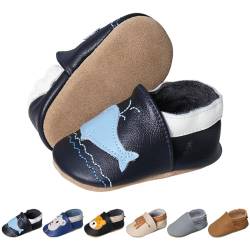 EDOTON Krabbelschuhe Baby LederLauflernschuhe Mädchen mit weichen Wildledersohlen Lederschuhe Baby Jungen Mädchen Hausschuhe 0-24 Monate von EDOTON