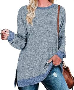 EDOTON Langarmshirts Damen Rundhalsausschnitt Langarm Tshirt Oberteile Herbst Casual Einfarbig Tunika Damen (S,Baby blau) von EDOTON