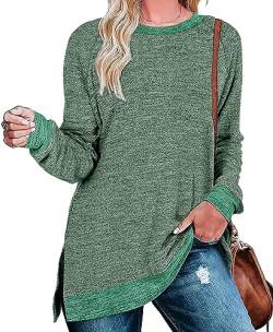 EDOTON Langarmshirts Damen Rundhalsausschnitt Langarm Tshirt Oberteile Herbst Casual Einfarbig Tunika Damen (S,Military Green) von EDOTON