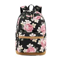 Frau Beiläufig Rucksäcke,Teenager Mädchen Blume Drucken Schule Rucksack Kinder Tagesrucksack (Schwarz) von EDOTON