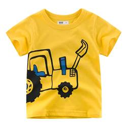 Unisex Baby T-Shirt Baumwolle Süß Karikatur Tier Muster Tops für 1-7 Jahre Alt (3-4 Jahre, H Gelber Bagger) von EDOTON
