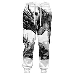 Animal Wolf Dragon 3D Print Pants Herren Damen Jogginghose Harajuku Streetwear Sweatpants, Hose 1, 34-37 von EDSNHG