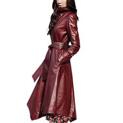 EDSNHG Damen Asymmetrischer Leder-Trenchcoat Langarm Gürtel Herbst Lang Kunstleder Koreanische Mäntel, burgunderrot, 38 von EDSNHG