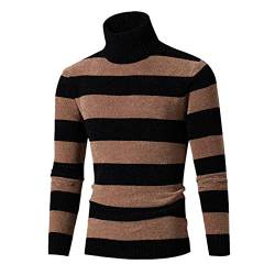 EDSNHG Herbst Strickpullover Herren Rollkragenpullover Mode Gestreift Rollkragenpullover Herren Casual Slim Fit Knit Sweater, Braun schwarze Streifen, Medium von EDSNHG