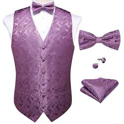 EDSNHG Herren Business Formal Smoking Weste Party Hochzeit Paisley Seide Jacquard Weste Einstecktuch Fliege Manschettenknöpfe Set von EDSNHG