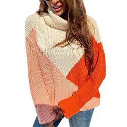 EDSNHG Strickpullover für Damen, Oversize, Rollkragenpullover, Winter, Farbabstimmung, lose Langarm, Strickware, Damen-Büro-Pullover, Orange, L von EDSNHG