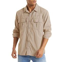 Taktisches Hemd mit 2 Brusttaschen mit Reißverschluss, schnelltrocknendes Langarmshirt, Outdoor-Team-Arbeitsoberteile, khaki, L von EDSNHG