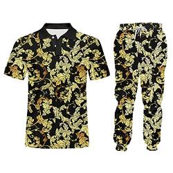 Trainingsanzug Barock Stil Sweatshirt und Jogging Set Herren 3D Golden Blume Gedruckt Hoodie und Hosen Anzüge, Plpa61369, L von EDSNHG