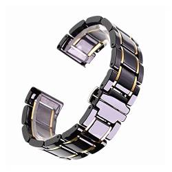 EDVENA 14 15 16 17 18 19 20 21 22 22 23 24 mm Luxus Universal Keramikband Weiß Schwarz Roségold Männer Damenuhr Armband Armband Gürtel (Color : Black and gold, Size : 18mm) von EDVENA