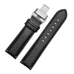 EDVENA 18/20/12/23/22mm 24mm Kohlefaser Rindsleder Watch Strap Männer Frauen Sport Wasserdichte Band Armband Edelstahlschnalle (Color : Black Black 03, Size : 23mm) von EDVENA