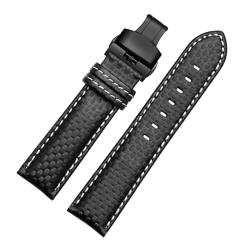 EDVENA 18/20/12/23/22mm 24mm Kohlefaser Rindsleder Watch Strap Männer Frauen Sport Wasserdichte Band Armband Edelstahlschnalle (Color : Black White 04, Size : 22mm) von EDVENA