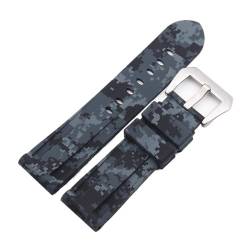 EDVENA 22 Mm 24 Mm 26 Mm Buntes Camouflage-Gummi-Uhrenarmband, Kompatibel Mit Herrenuhren, Uhrenarmband, Kompatibel Mit Samsung Gear S3 Classic Panerai (Color : Black Silver buckle, Size : 22mm) von EDVENA