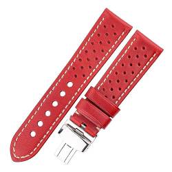 EDVENA Atmungsaktive Armbänder Aus Echtem Leder, Kompatibel Mit Galaxy Watch 4/5 20 22 Mm Uhrenarmband Faltschließe (Color : Red, Size : 20mm) von EDVENA