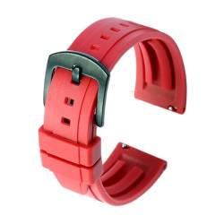 EDVENA Hochwertiges Fluorkautschuk-Uhrenarmband 18 Mm 19 Mm 20 Mm 21 Mm 22 Mm 24 Mm Sportarmband Schwarz Grün Armband Mit Schnellverschlussband (Color : RED, Size : 19mm gold buckle) von EDVENA