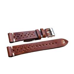 EDVENA Retro Echtes Leder Armband 18mm 20mm 22mm 24mm Kalbsleder Uhr Riemen Poröse atmungsaktive handgefertigte Nähte Kompatibel mit Männern (Color : Red brown wh-wire, Size : 20mm) von EDVENA