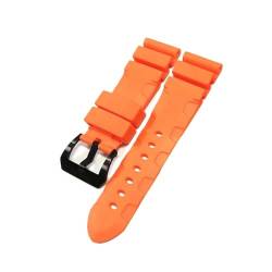 EDVENA Uhrenband mit Panerai kompatibel Taucher Pam 441 359 Weiche Silikonkautschuk 24mm 26mm Männer Uhrenarmbanduhr Zubehör Uhr Armband (Color : Orange-Black Buckle, Size : 26mm) von EDVENA