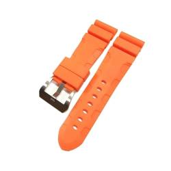 EDVENA Uhrenband mit Panerai kompatibel Taucher Pam 441 359 Weiche Silikonkautschuk 24mm 26mm Männer Uhrenarmbanduhr Zubehör Uhr Armband (Color : Orange-Silver Buckle, Size : 24mm) von EDVENA