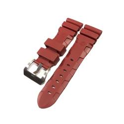 EDVENA Uhrenband mit Panerai kompatibel Taucher Pam 441 359 Weiche Silikonkautschuk 24mm 26mm Männer Uhrenarmbanduhr Zubehör Uhr Armband (Color : Red-Silver Buckle, Size : 24mm) von EDVENA