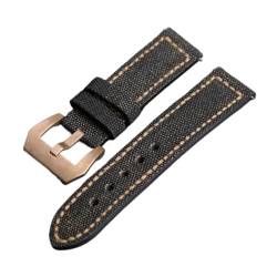 Leinwand-Lederband, 20 22 2 4mm Geeignet kompatibel mit bronze uhr kupferuhr männer armband, passend mit demkompatibel mit PAM111 411. Herren Leather BR ( Color : Brack Bronze Buckle , Size : 20mm ) von EDVENA