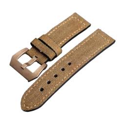 Leinwand-Lederband, 20 22 2 4mm Geeignet kompatibel mit bronze uhr kupferuhr männer armband, passend mit demkompatibel mit PAM111 411. Herren Leather BR ( Color : Khaki Bronze Buckle , Size : 24mm ) von EDVENA