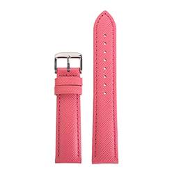 Saffiano Cross Muster Echtes Leder Uhrenarmband Kompatibel mit Mann & Frau 18mm 20mm 22mm 7 Farben (Color : Pink, Size : 20mm) von EDVENA