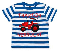 Baby & Kleinkind Blau & weiß Gestreift T-Shirt 92-98 'Traktor VERRÜCKT Design 2' von EDWARD SINCLAIR