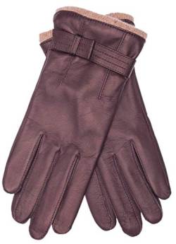 EEM Damen Lederhandschuhe, weiches italienisches Leder, Fleecefutter, Strickbündchen und Zierriegel, aubergine S von EEM Fashion