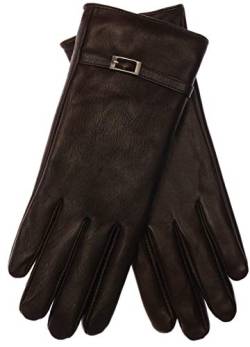 EEM Damen Lederhandschuhe, weiches italienisches Leder, Fleecefutter, Zierriegel, dunkelbraun L von EEM Fashion