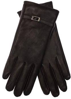 EEM Damen Lederhandschuhe, weiches italienisches Leder, Fleecefutter, Zierriegel, schwarz M von EEM Fashion