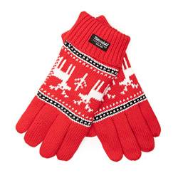 EEM Damen Strick Handschuhe X-Mas aus Baumwolle mit Thinsulate Thermofutter aus Polyester rot Hirsch L/XL von EEM Fashion
