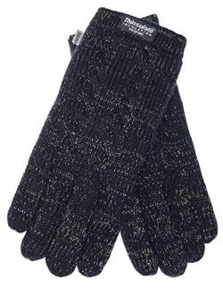 EEM Damen Strickhandschuhe, weiche Wolle, Thinsulate Thermofutter, Zopfmuster, schwarz-lurex gold S von EEM Fashion