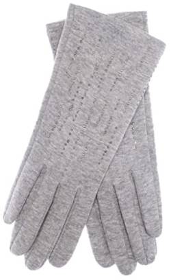 EEM Damenhandschuhe 100% vegan, weiche Baumwolle, Touchfunktion, Futter aus kuscheligem Teddyfleece, Strass, grau-meliert onesize von EEM Fashion