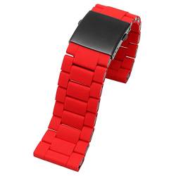 EEOMOiK 28 mm Silikon Edelstahl Uhrenarmband für Diesel DZ7396 DZ7370 DZ4289 DZ7070 DZ7395 Herren Gummi Armband Armband (Farbe: Rot, Größe: 28 mm) von EEOMOiK