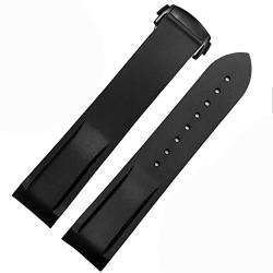 EEOMOiK Gebogenes Ende Gummi Silikon Uhrenarmbänder für Omega Seamaster 300 Speedmaster Armband 20 mm 22 mm Markenarmband (Farbe: schwarz-schwarze Schnalle, Größe: 20 mm) von EEOMOiK